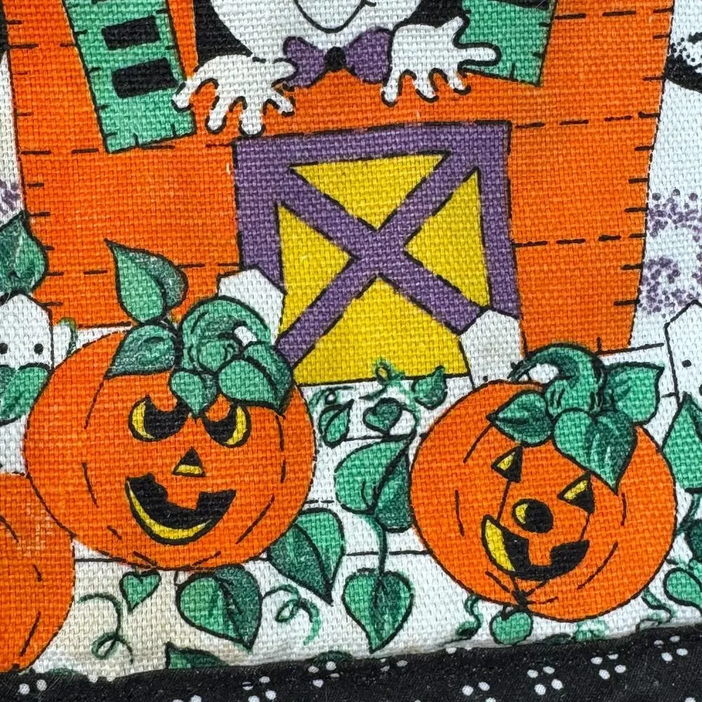 Vintage Halloween Pot Holder Barn Pumpkins Bats Ghost Novelty Fun